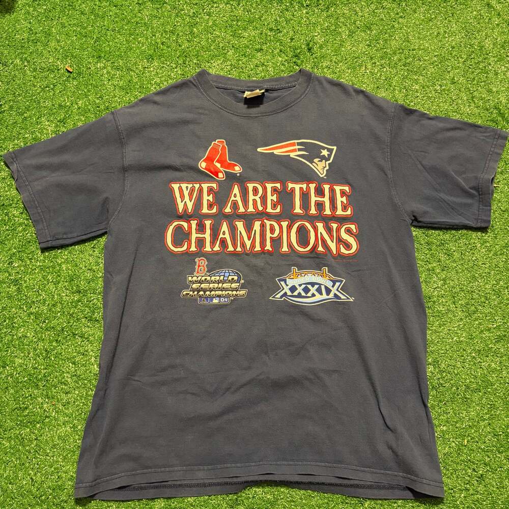 2004 We Are The Champions Shirt New England Patriots Boston Red Sox Large